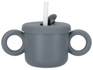 כוס שתייה 240 מ"ל עם קש וידיות אחיזה 100% PLA - כחול