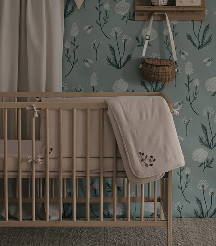 סט מצעים מעוצב 3 חלקים לעריסת תינוק מתערובת פשתן - פטל