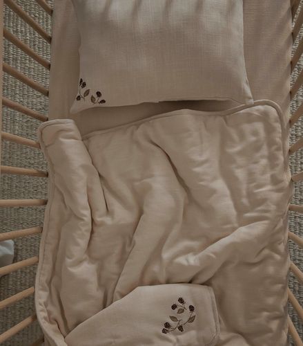 סט מצעים מעוצב 3 חלקים לעריסת תינוק מתערובת פשתן - פטל