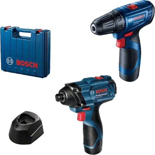 סט מברגות בוש 12v כולל 2 סוללות 2Ah, מטען ומזוודה דגם GDR+GSR 120-LI בוש
