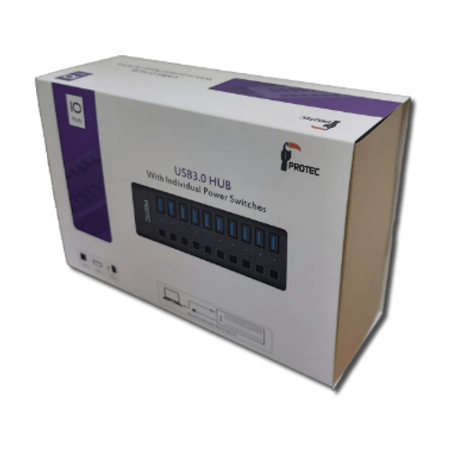 רכזת USB3.0 עם 10 יציאות  Protec DM283 10 Ports Powered USB 3.0 Hub