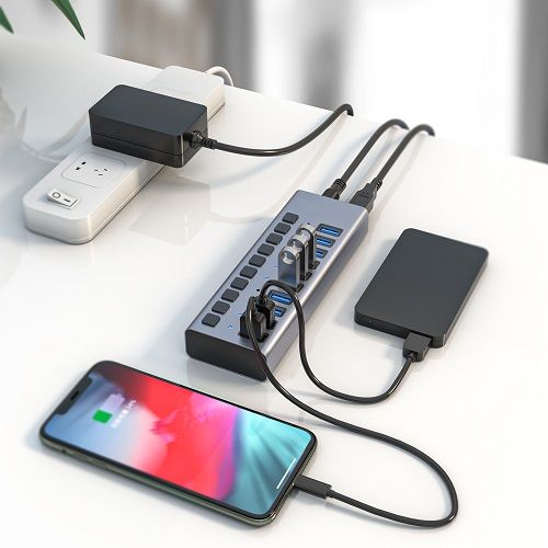 רכזת USB3.0 עם 10 יציאות  Protec DM283 10 Ports Powered USB 3.0 Hub