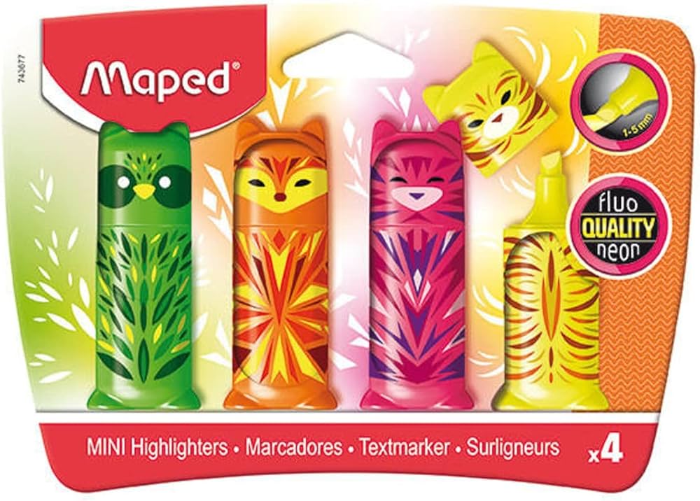 סט 4 מרקרים זוהרים קטנים בצורת חתולים מבית MAPED