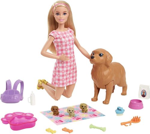 בובת ברבי מטפלת בכלבלב ובגורים - Barbie
