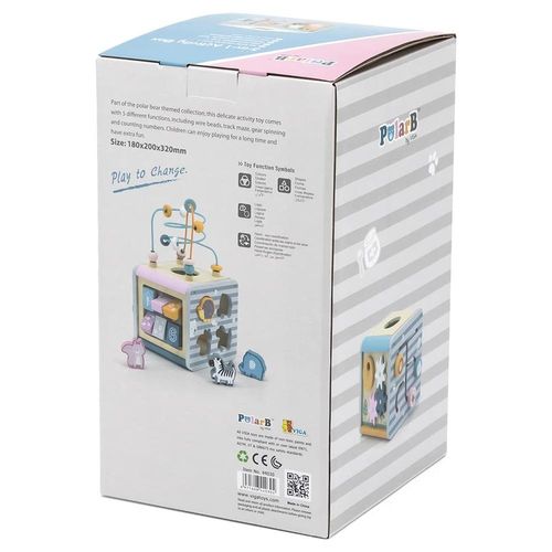 קוביית פעילות מעץ 5 ב-1 עם מבוך חרוזים ויגה -  44030 VIGA polarB