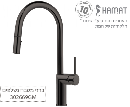 TERRA- ברז מטבח מזלף נשלף,2 מצבי זרימה 302669 שחור 