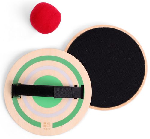 ערכת זוג מחבטים מעץ וסקוץ' עם רצועות ניתנות להתאמה + כדור רך