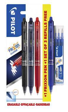 4 עטים מחיקים 0.7 עם לחצן + 3 מילויים  PILOT FRIXION CLICKER