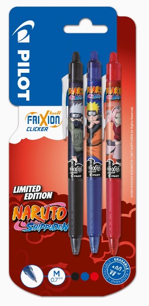 3 עטים מחיקים 0.7 עם לחצן - מהדורה מוגבלת  FRIXION CLICKER NARUTO  