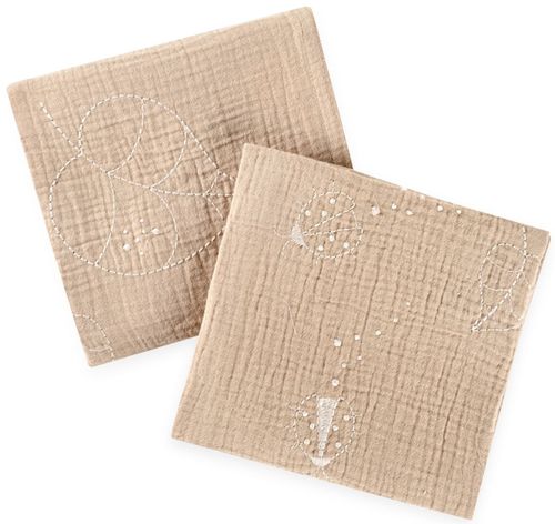 זוג חיתולי טטרא 100% כותנה - חום חיפושית רקום