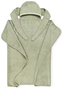 מגבת לתינוק עם כובע וקשירה לצוואר - פס תחרה ירוק