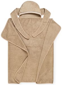 מגבת לתינוק עם כובע וקשירה לצוואר - פס תחרה חום