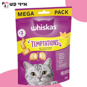 חטיף כריות וויסקאס טמפטיישן עם עוף וגבינה לחתול בוגר 60 גרם WHISKAS