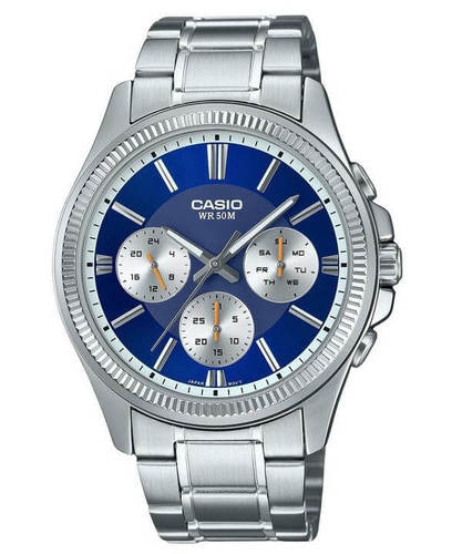Casio Enticer אנלוגי נירוסטה חוגה כחולה קוורץ MTP-1375D-2A1 שעון גברים
