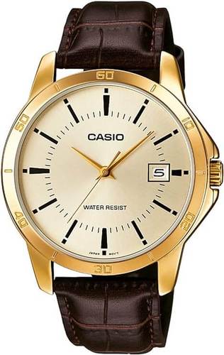 שעון יד אנלוגי לגברים עם רצועת עור חומה Casio MTP-V004GL-9AUDF 