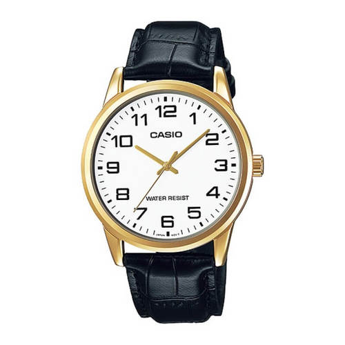 שעון יד אנלוגי לגברים עם רצועת עור שחורה Casio MTP-V001GL-7BUDF