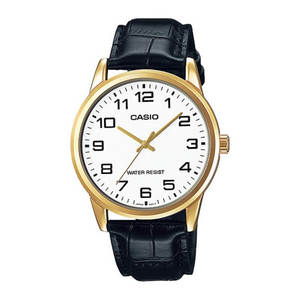 שעון יד אנלוגי לגברים עם רצועת עור שחורה Casio MTP-V001GL-7BUDF