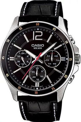 שעון יד אנלוגי לגברים עם רצועת עור שחורה Casio MTP-1374L-1AVDF