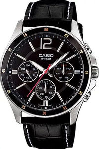 שעון יד אנלוגי לגברים עם רצועת עור שחורה Casio MTP-1374L-1AVDF