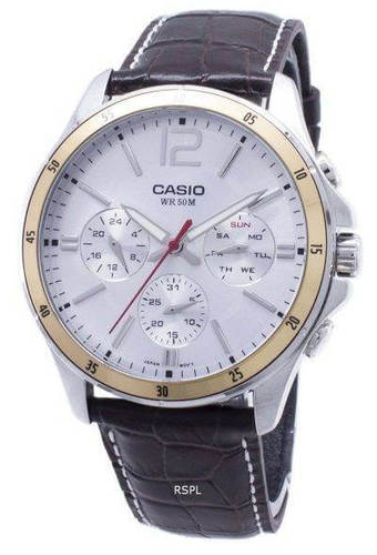שעון יד אנלוגי לגברים עם רצועת עור חום כהה Casio MTP-1374L-7AVDF