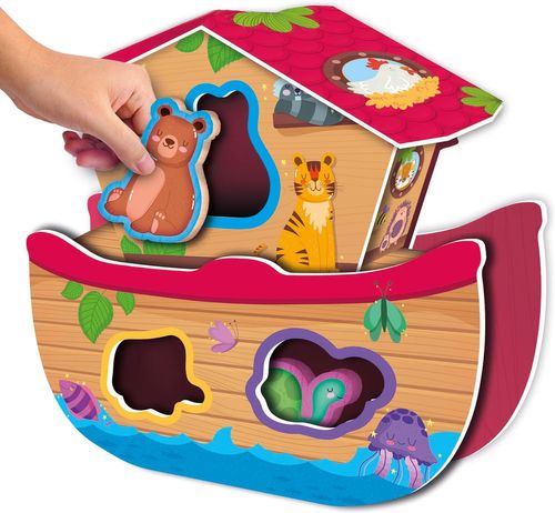 תיבת נוח תלת מימדית מעץ עם התאמת צורות 5 חיות