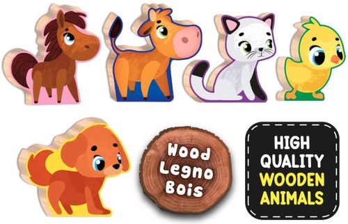 מונטסורי בייבי: לוח פאזל - 5 בתי גורים תלת מימדיים עם 5 חיות מעץ