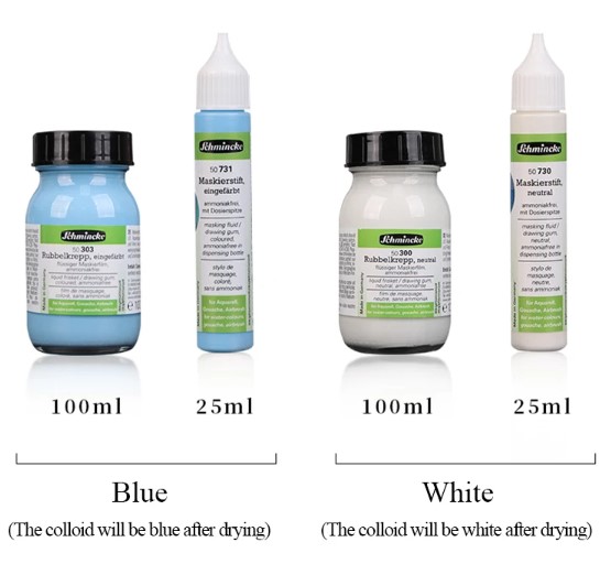 נוזל מיסוך מסקינג לצבעי מים Masking Fluid/Drawing gum (לבן/תכלת/25מ"ל/100מ"ל)