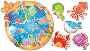 פאזל עגול "חפש ומצא" חיות הים עם 6 דמויות חיות ים מעץ 13 חלקים