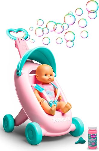 ערכת בובת תינוקת עם עגלה המפריחה בועות סבון + תמיסת בועות ומשפך