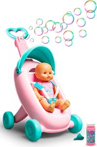 ערכת בובת תינוקת עם עגלה המפריחה בועות סבון + תמיסת בועות ומשפך