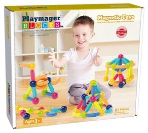 צורות מגנטיות מוטות וכדורים פליימאגר -  61 חלקים 