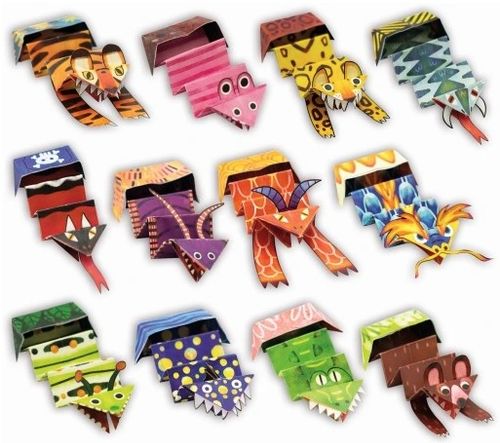 12 גיליונות נייר מודפסים לאוריגמי עם קישוטים - חיות קופצות ג'ונגל