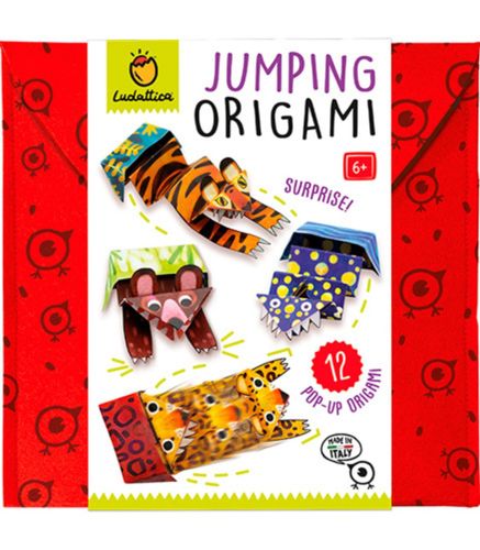 12 גיליונות נייר מודפסים לאוריגמי עם קישוטים - חיות קופצות ג'ונגל