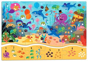 פאזל 25 חלקים ללימוד כמויות והכרת מספרים 1-9 - עולם הים