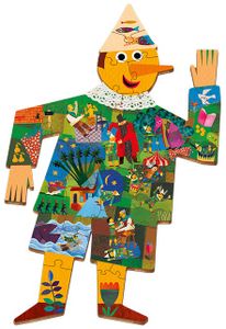 פאזל עץ סיפור מאויר בדמות פינוקיו עם 5 דמויות עומדות 24 חלקים