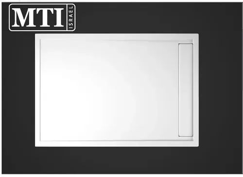 אגנית למקלחון מלבנית 90x130 מבית אמבטיות MTI עם תעלת ניקוז בגוון לבן, דגם MTI-249.