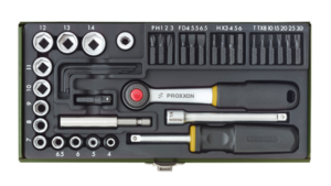 סט בוקסות D1/4 וביטים 39 חלקים מבית PROXXON גרמניה 