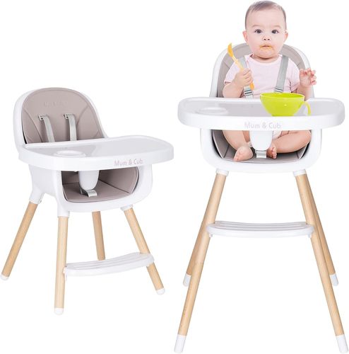 כיסא אוכל 2 ב 1 עם ריפוד דמוי עור קל לניקוי דגם רוי - לבן/אפור