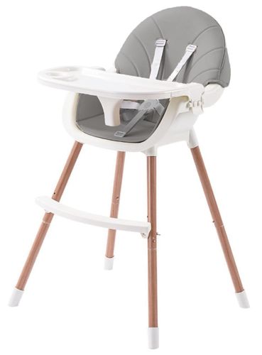 כיסא אוכל 2 ב 1 עם ריפוד דמוי עור קל לניקוי דגם רוי - לבן/אפור