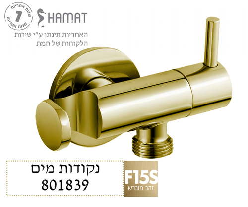 נקודת מים עם מתלה למיתז וידית ניתוק | זהב מוברש | 801839 F15S | חמת HAMAT