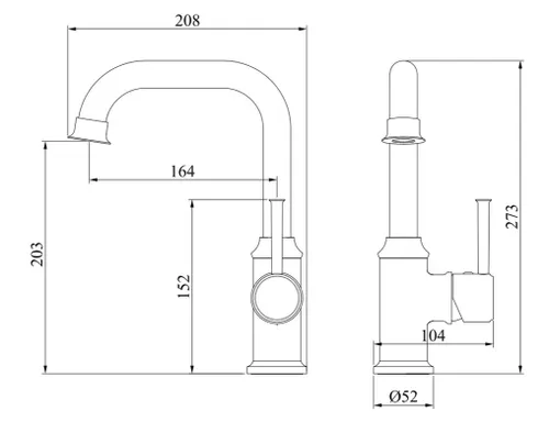 ברז לכיור רחצה ענתיק 3181YB עם פיה מעוצבת בגימור זהב מט.