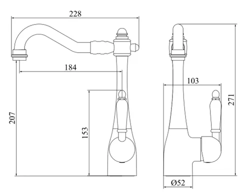 ברז לכיור רחצה ענתיק 3610B עם פיה שחורה מט של סיוון אופיר.