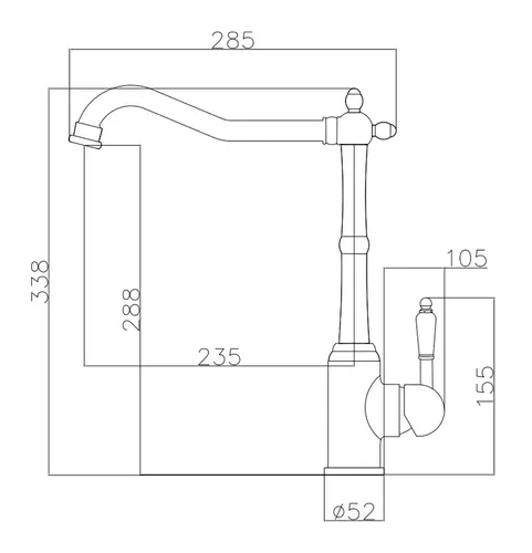 ברז ענתיק 3615 עם פיה ניקל מבריק של סיוון אופיר.