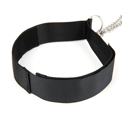 קולר קינקי שחור בד סקוץ עם מצבטי פטמות Lux Fetish - Collar And Nipple Clips