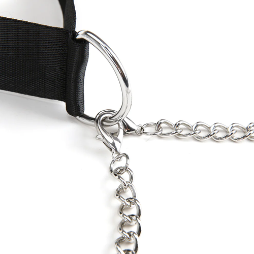 קולר קינקי שחור בד סקוץ עם מצבטי פטמות Lux Fetish - Collar And Nipple Clips