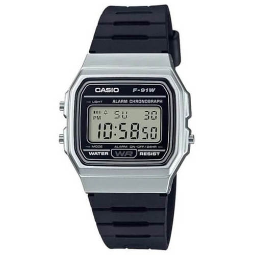 שעון יד דיגיטלי קלאסי עם רצועת סיליקון שחורה Casio F-91WM-1BDF - צבע אפור