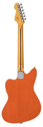 זוית נוספת Vintage REVO Series 'Surfmaster' Thinline Twin Electric Guitar ~ Trans Orange