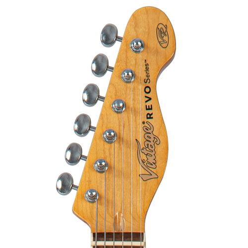 זוית נוספת Vintage REVO Series 'Surfmaster' Thinline Twin Electric Guitar ~ Trans Orange