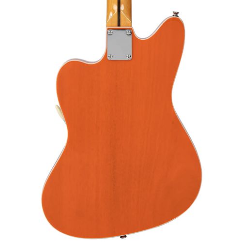 זוית נוספת Vintage REVO Series 'Surfmaster' Thinline Twin Electric Guitar ~ Trans Orange