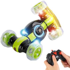 מכונית פעלולים RAPID STUNT CAR עם גלגלים מוארים צבעוניים וסוללה נטענת - ירוק